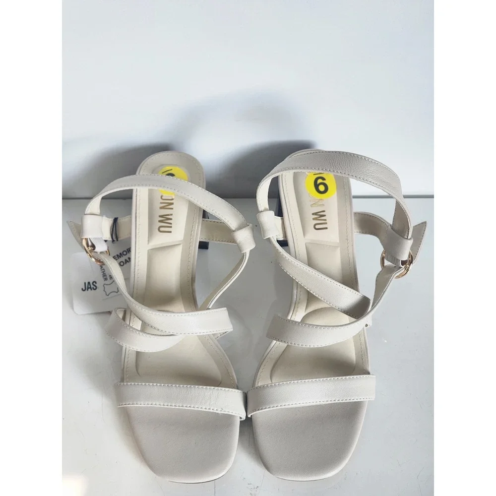 Jason Wu Kellie-P Cream Leather Block Heel Strappy Sandals Square Toe NWT 9